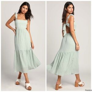 NWOT Lulus Dreamiest Darling Mint Smocked Tie-Back Midi Dress S  $65 Small